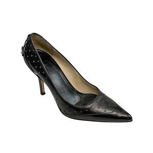 Gucci Interlocking G Black Leather Perforated Pumps Size 6 Womens High Heels
